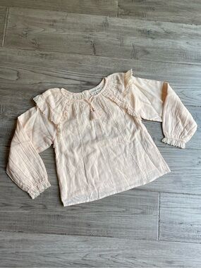NWOT Louise Misha Ruffled Blouse Cotton Muslin In Blush Color  Embroidered SZ 10